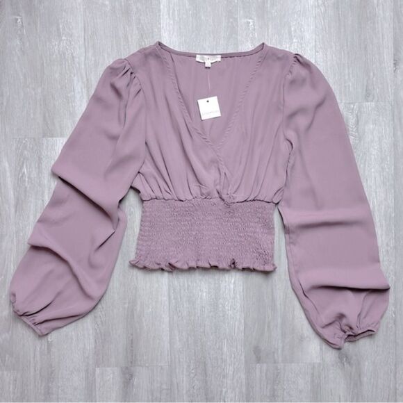 Purple Smocked Waist Surplice Top M - Picture 1 of 4